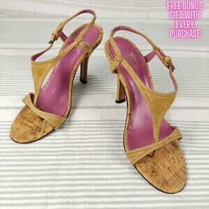 Charles David Vintage Beige Leather Cork Heels Women’s 7.5B Made in Spain